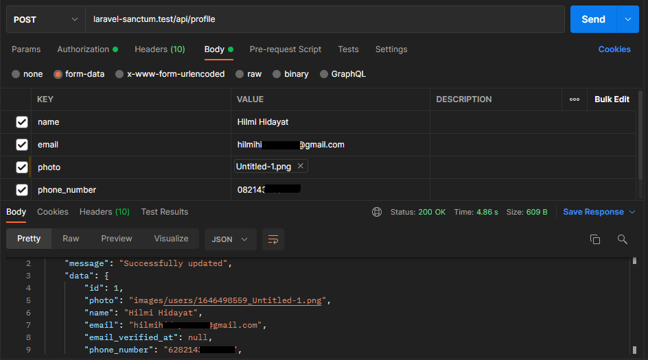 Laravel Sanctum - Update Profile